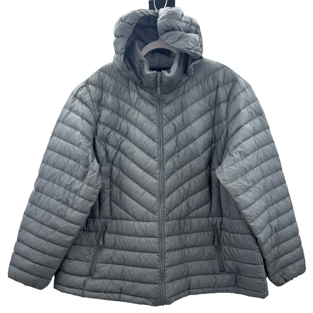 32 Degrees Down Puffer Hooded Quilted Jacket Coat 2X Zip Pocket Lightweight Gorp